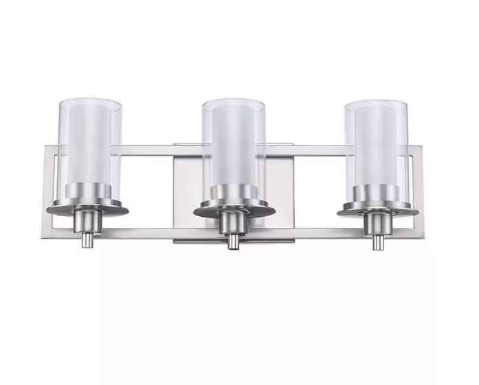 Bel Air Lighting 22 in. 3-Light Brushed Nickel Bathroom Vanity Light Fixture with Frosted Inner Glass and Clear Outer Glass