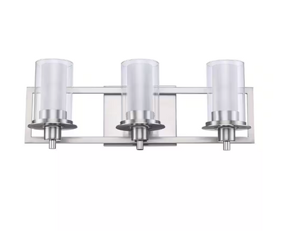 Bel Air Lighting 22 in. 3-Light Brushed Nickel Bathroom Vanity Light Fixture with Frosted Inner Glass and Clear Outer Glass