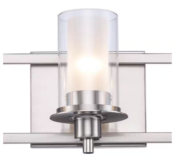 Bel Air Lighting 22 in. 3-Light Brushed Nickel Bathroom Vanity Light Fixture with Frosted Inner Glass and Clear Outer Glass
