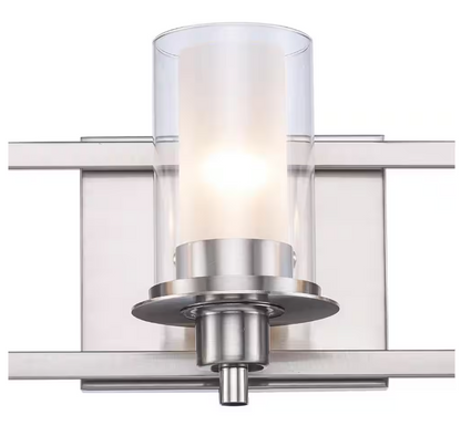 Bel Air Lighting 22 in. 3-Light Brushed Nickel Bathroom Vanity Light Fixture with Frosted Inner Glass and Clear Outer Glass