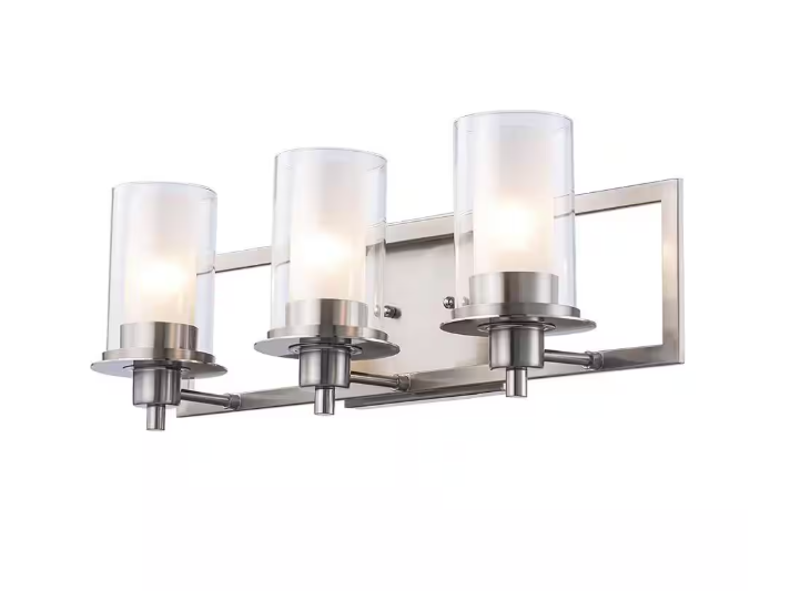 Bel Air Lighting 22 in. 3-Light Brushed Nickel Bathroom Vanity Light Fixture with Frosted Inner Glass and Clear Outer Glass