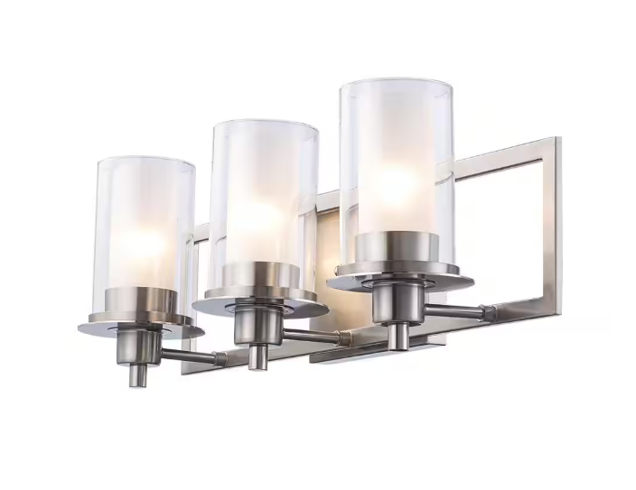 Bel Air Lighting 22 in. 3-Light Brushed Nickel Bathroom Vanity Light Fixture with Frosted Inner Glass and Clear Outer Glass