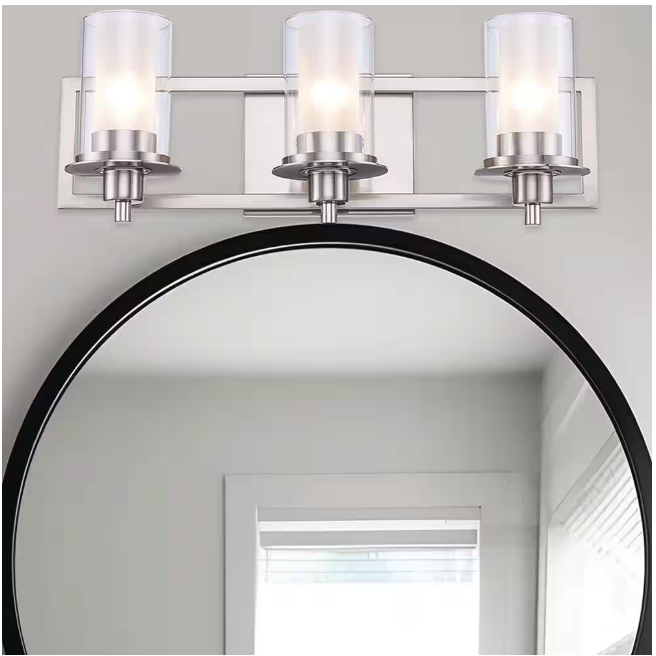 Bel Air Lighting 22 in. 3-Light Brushed Nickel Bathroom Vanity Light Fixture with Frosted Inner Glass and Clear Outer Glass