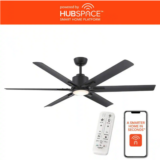 Home Decorators Collection Kensgrove II 60 in. Smart Indoor/Outdoor Matte Black Ceiling Fan with Remote Included Powered by Hubspace