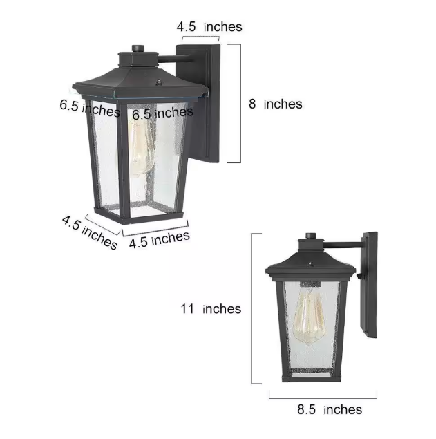 LNC Transitional 1-Light 11 in. Black Wall Lantern Sconce with Seeded Glass Shade Modern Outdoor Wall Light LED Compatible