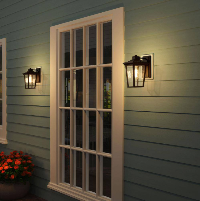 LNC Transitional 1-Light 11 in. Black Wall Lantern Sconce with Seeded Glass Shade Modern Outdoor Wall Light LED Compatible