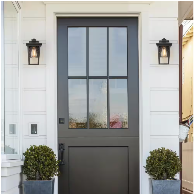 LNC Transitional 1-Light 11 in. Black Wall Lantern Sconce with Seeded Glass Shade Modern Outdoor Wall Light LED Compatible