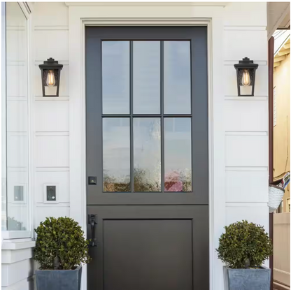 LNC Transitional 1-Light 11 in. Black Wall Lantern Sconce with Seeded Glass Shade Modern Outdoor Wall Light LED Compatible