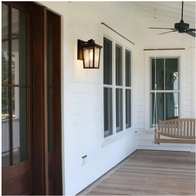 LNC Transitional 1-Light 11 in. Black Wall Lantern Sconce with Seeded Glass Shade Modern Outdoor Wall Light LED Compatible
