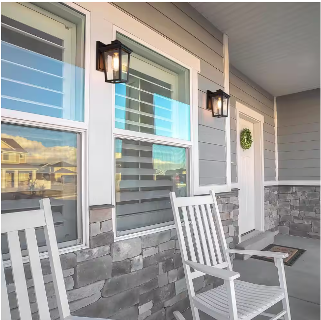 LNC Transitional 1-Light 11 in. Black Wall Lantern Sconce with Seeded Glass Shade Modern Outdoor Wall Light LED Compatible