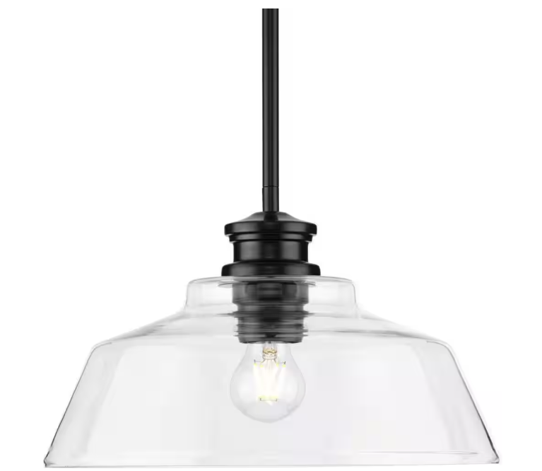 Progress Lighting Singleton 1-Light 14 in. Matte Black Medium Pendant Light with Clear Glass Shade