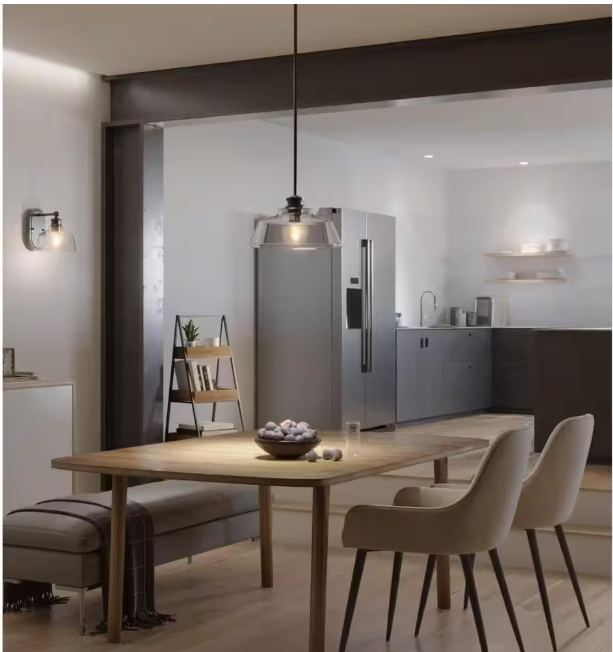 Progress Lighting Singleton 1-Light 14 in. Matte Black Medium Pendant Light with Clear Glass Shade