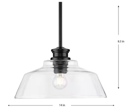 Progress Lighting Singleton 1-Light 14 in. Matte Black Medium Pendant Light with Clear Glass Shade