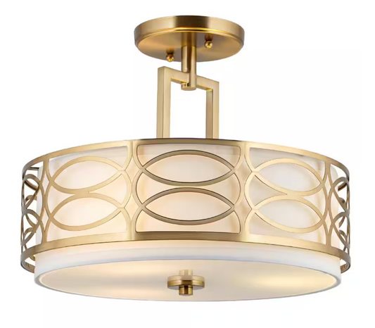Kira Home Sienna 14.5 in. 60-Watt 3-Light Cool Brass Modern Semi-Flush with White Shade, No Bulb Included