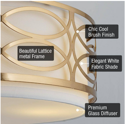 Kira Home Sienna 14.5 in. 60-Watt 3-Light Cool Brass Modern Semi-Flush with White Shade, No Bulb Included