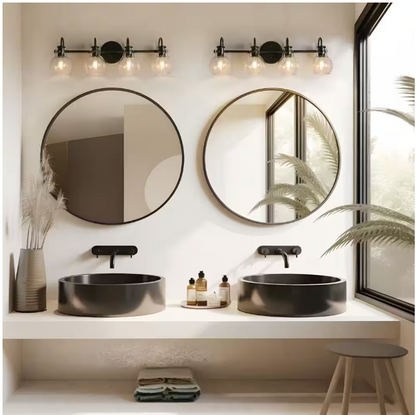 LNC Modern Industrial 28.5 in. 4-Light Black Bath Vanity Light with Clear Globe Glass Shades Powder Room Wall Sconce