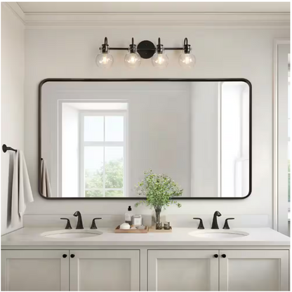 LNC Modern Industrial 28.5 in. 4-Light Black Bath Vanity Light with Clear Globe Glass Shades Powder Room Wall Sconce