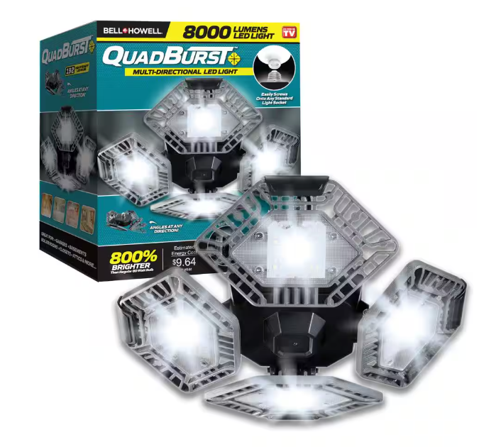 Bell + Howell Quadburst Deluxe 10.62 in. Grey 4 Panel LED Flush Mount 8000 Lumens