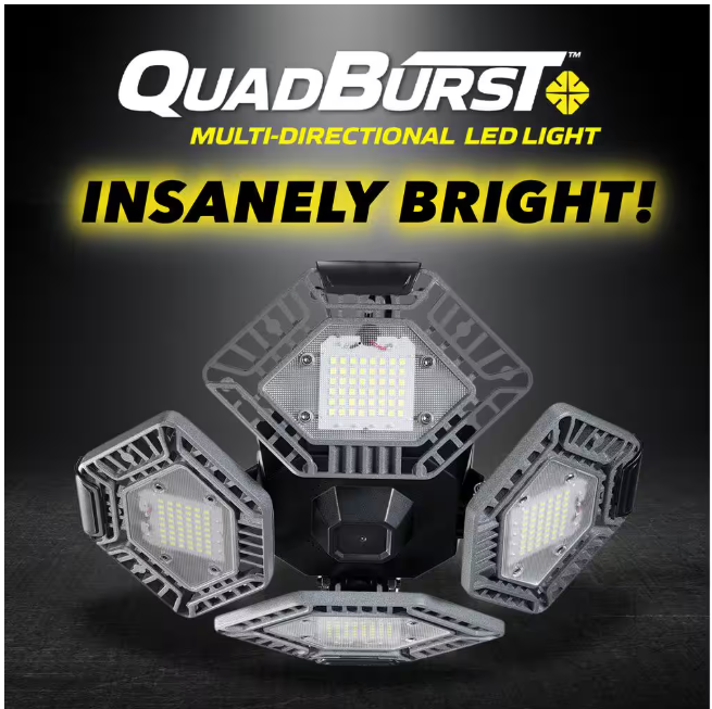Bell + Howell Quadburst Deluxe 10.62 in. Grey 4 Panel LED Flush Mount 8000 Lumens