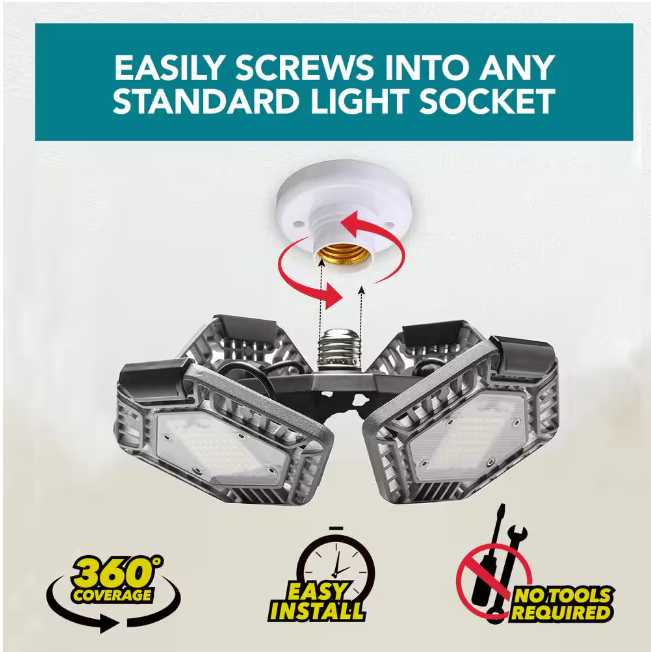 Bell + Howell Quadburst Deluxe 10.62 in. Grey 4 Panel LED Flush Mount 8000 Lumens