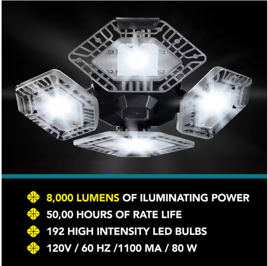 Bell + Howell Quadburst Deluxe 10.62 in. Grey 4 Panel LED Flush Mount 8000 Lumens