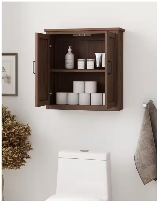Home Decorators Collection Alster 25 in. W x 26 in. D x 8 in. H Bathroom Storage Wall Cabinet in Brown Oak