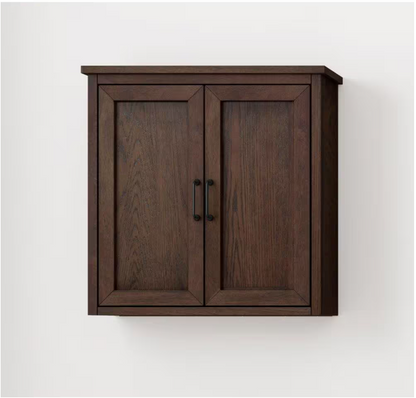 Home Decorators Collection Alster 25 in. W x 26 in. D x 8 in. H Bathroom Storage Wall Cabinet in Brown Oak