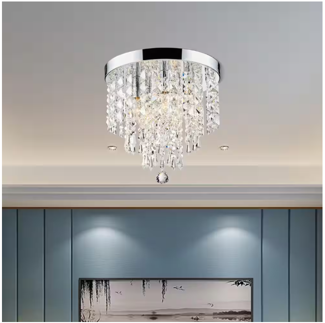 Merra 11 in. 5-Light Chrome Flush Mount Chandelier with K9 Crystals