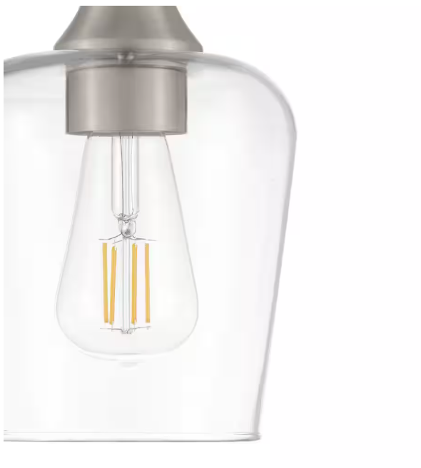 Hampton Bay Pavlen 1-Light Brushed Nickel Contemporary Hanging Mini Pendant with Clear Glass Shade