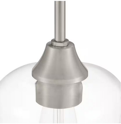 Hampton Bay Pavlen 1-Light Brushed Nickel Contemporary Hanging Mini Pendant with Clear Glass Shade