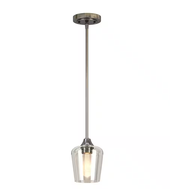 Hampton Bay Pavlen 1-Light Brushed Nickel Contemporary Hanging Mini Pendant with Clear Glass Shade