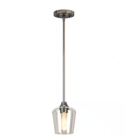Hampton Bay Pavlen 1-Light Brushed Nickel Contemporary Hanging Mini Pendant with Clear Glass Shade