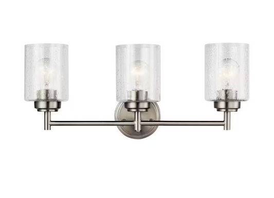 KICHLER Winslow 21.5 in. 3-Light Brushed Nickel Contemporary Bathroom Vanity Light with Clear Seeded Glass