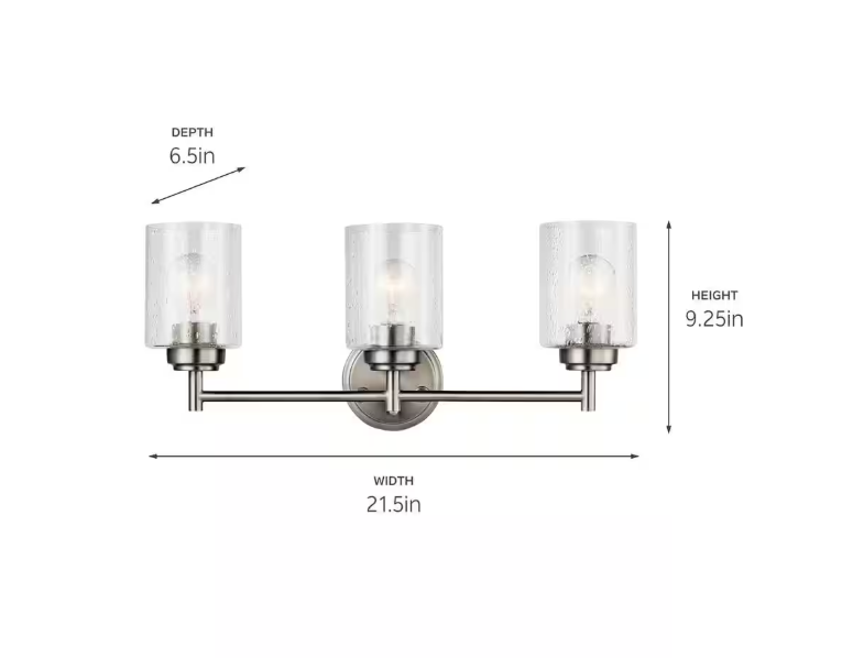 KICHLER Winslow 21.5 in. 3-Light Brushed Nickel Contemporary Bathroom Vanity Light with Clear Seeded Glass