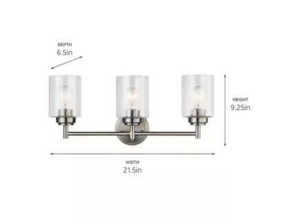 KICHLER Winslow 21.5 in. 3-Light Brushed Nickel Contemporary Bathroom Vanity Light with Clear Seeded Glass