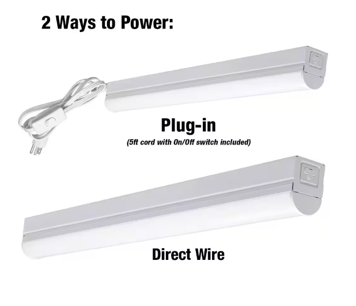 Commercial Electric 2 ft LED Garage Workshop Ceiling Strip Light Plug-In or Hardwire 900 Lumens with Power & Linking Cord 4000K Bright White