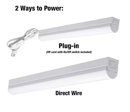 Commercial Electric 2 ft LED Garage Workshop Ceiling Strip Light Plug-In or Hardwire 900 Lumens with Power & Linking Cord 4000K Bright White