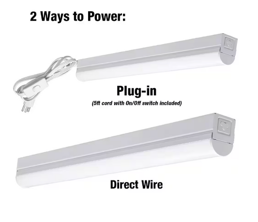 Commercial Electric 2 ft LED Garage Workshop Ceiling Strip Light Plug-In or Hardwire 900 Lumens with Power & Linking Cord 4000K Bright White