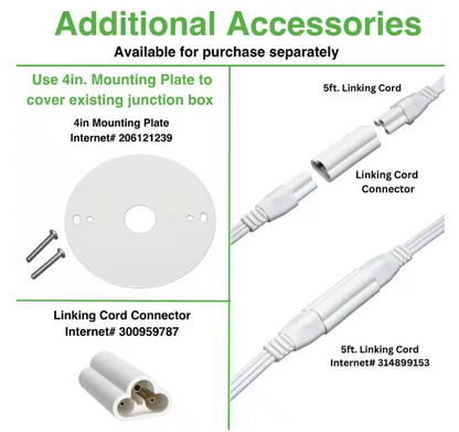 Commercial Electric 2 ft LED Garage Workshop Ceiling Strip Light Plug-In or Hardwire 900 Lumens with Power & Linking Cord 4000K Bright White