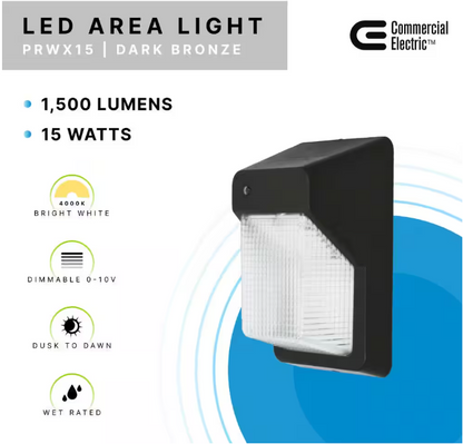 Commercial Electric 75W Equivalent Integrated LED Bronze Outdoor Wall Pack Over Door Light, 1500 Lumens