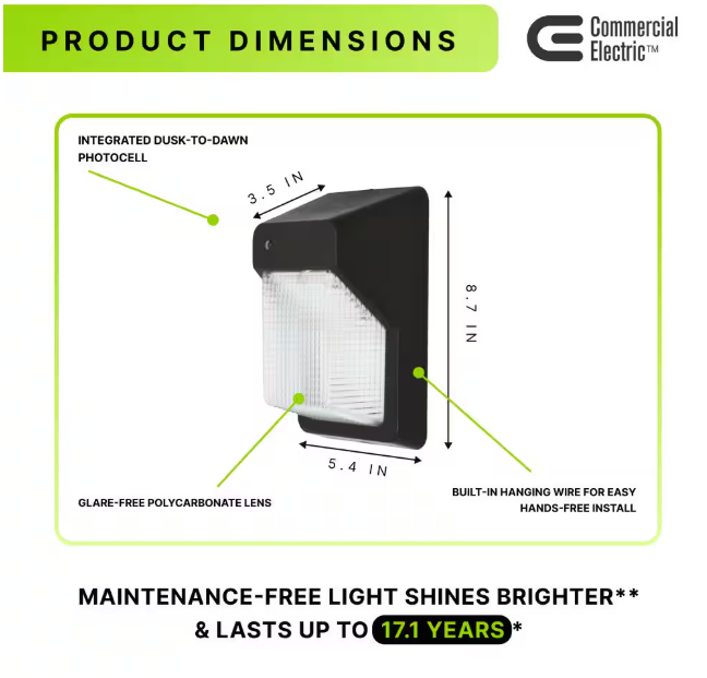 Commercial Electric 75W Equivalent Integrated LED Bronze Outdoor Wall Pack Over Door Light, 1500 Lumens