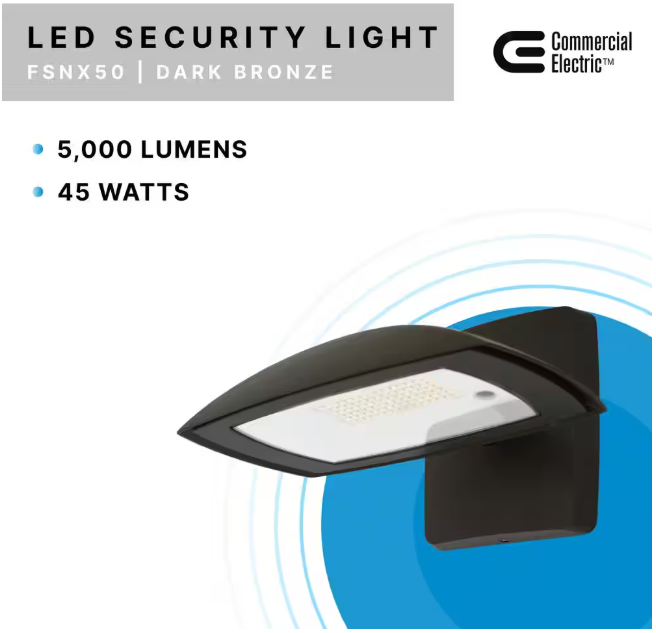 Commercial Electric 350W Equivalent Integrated LED Bronze Outdoor Residential Wall/Flood Light, 5000 Lumens