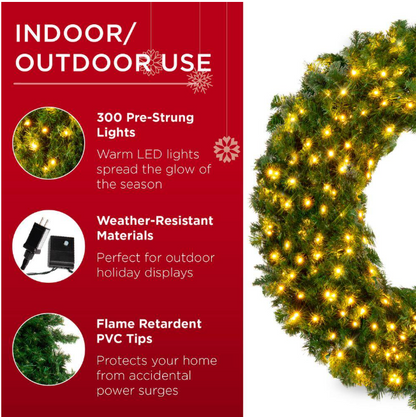 Best Choice Products 60 in. Pre-Lit LED Spruce Artificial Christmas Wreath with 300-Lights