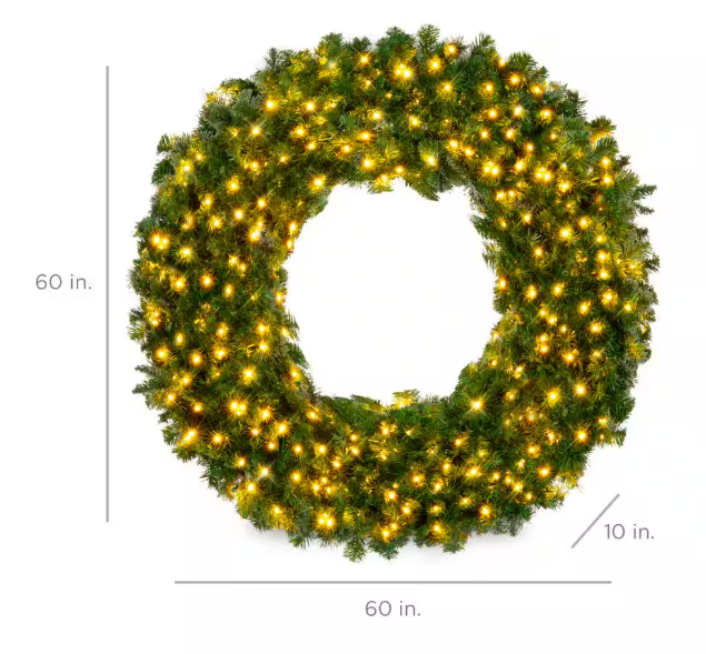 Best Choice Products 60 in. Pre-Lit LED Spruce Artificial Christmas Wreath with 300-Lights
