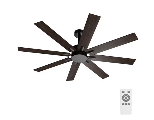 FUFU&GAGA 65 in. Indoor Outdoor Use Black Solid Wood Grain 8 Blade Propeller Ceiling Fan with Remote Control, Adjustable, 5-Speed