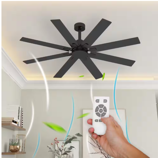 FUFU&GAGA 65 in. Indoor Outdoor Use Black Solid Wood Grain 8 Blade Propeller Ceiling Fan with Remote Control, Adjustable, 5-Speed