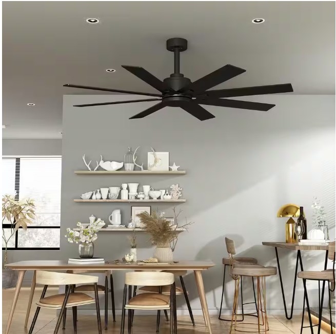 FUFU&GAGA 65 in. Indoor Outdoor Use Black Solid Wood Grain 8 Blade Propeller Ceiling Fan with Remote Control, Adjustable, 5-Speed