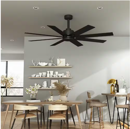 FUFU&GAGA 65 in. Indoor Outdoor Use Black Solid Wood Grain 8 Blade Propeller Ceiling Fan with Remote Control, Adjustable, 5-Speed