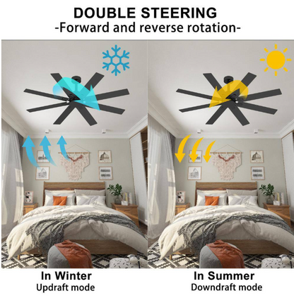 FUFU&GAGA 65 in. Indoor Outdoor Use Black Solid Wood Grain 8 Blade Propeller Ceiling Fan with Remote Control, Adjustable, 5-Speed