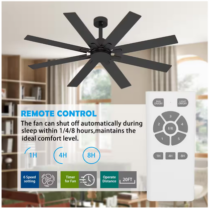 FUFU&GAGA 65 in. Indoor Outdoor Use Black Solid Wood Grain 8 Blade Propeller Ceiling Fan with Remote Control, Adjustable, 5-Speed